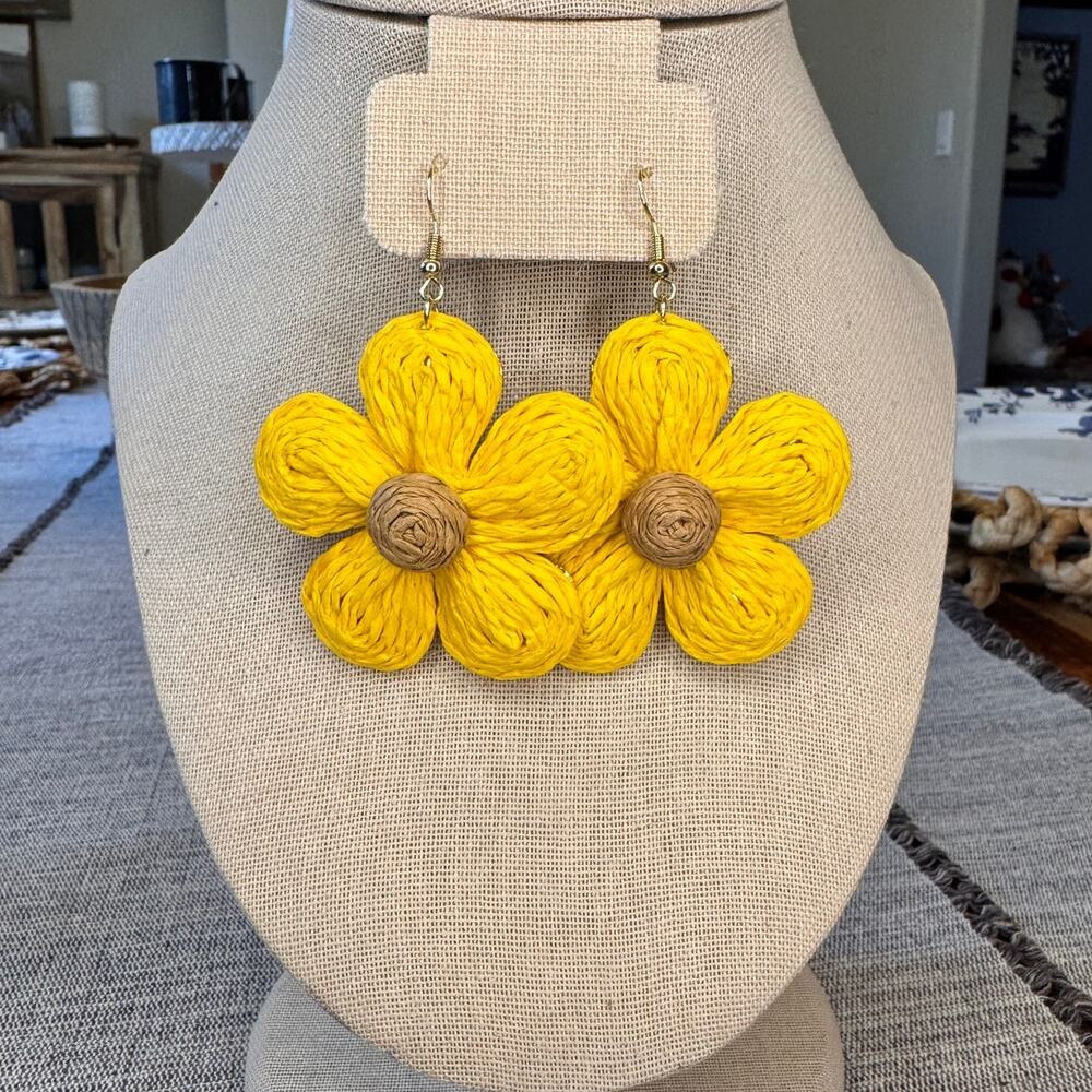 Yelow Daisy Rattan Woven Earrings Boho Earrings Boho Earrings Accessories NEW!